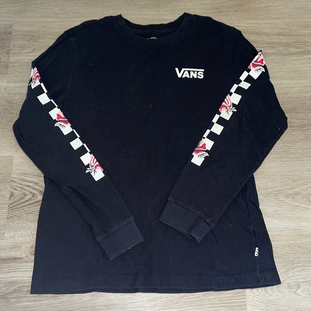 vans black rose checker detail sleeves